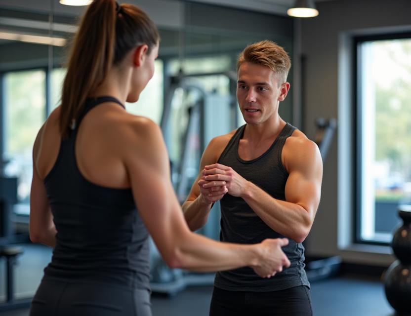 Certified personal trainer providing one-on-one coaching session in Manchester fitness facility
